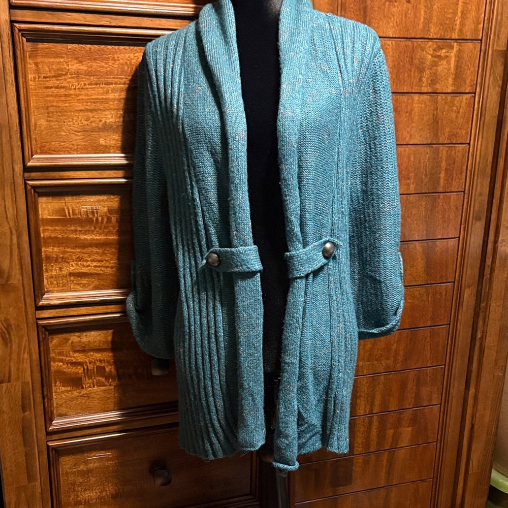 Cato Teal Melange Ribbed Women's Cardigan